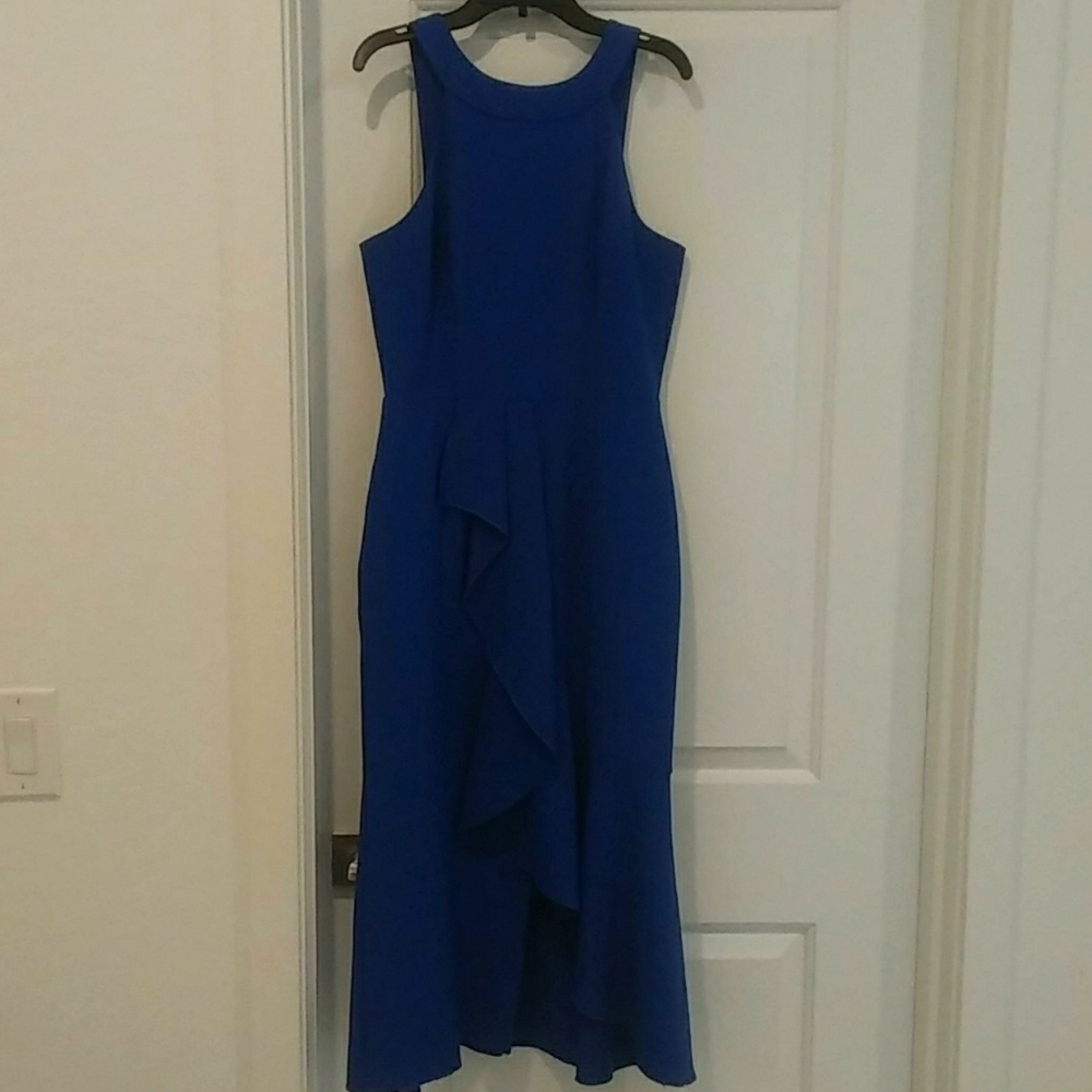 Charles Henry Fitted Blue Dress with Ruffle